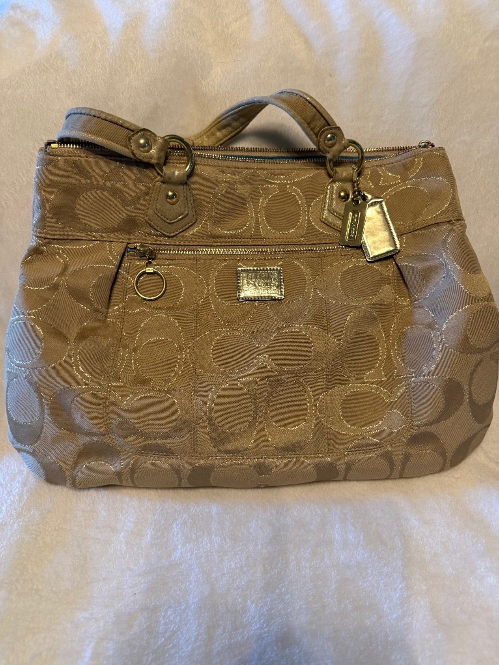 Coach Poppy Gold Signature Glam Tote Hand Bag